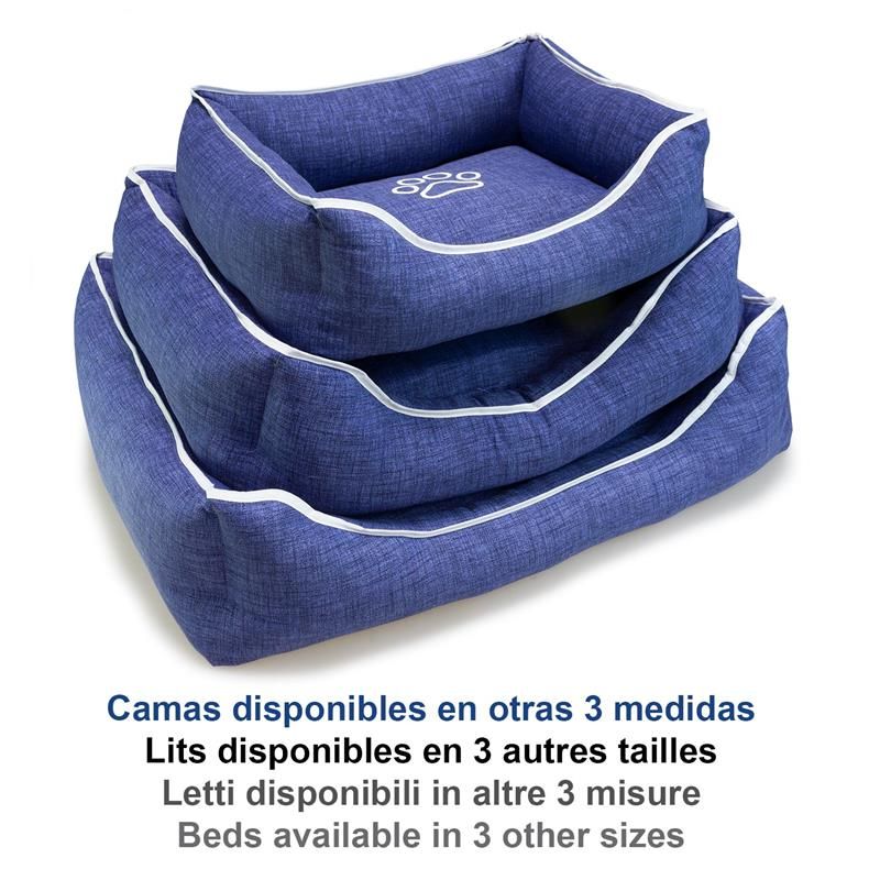 Cama cuadrada azul con huellas y ribete - Imagen 2