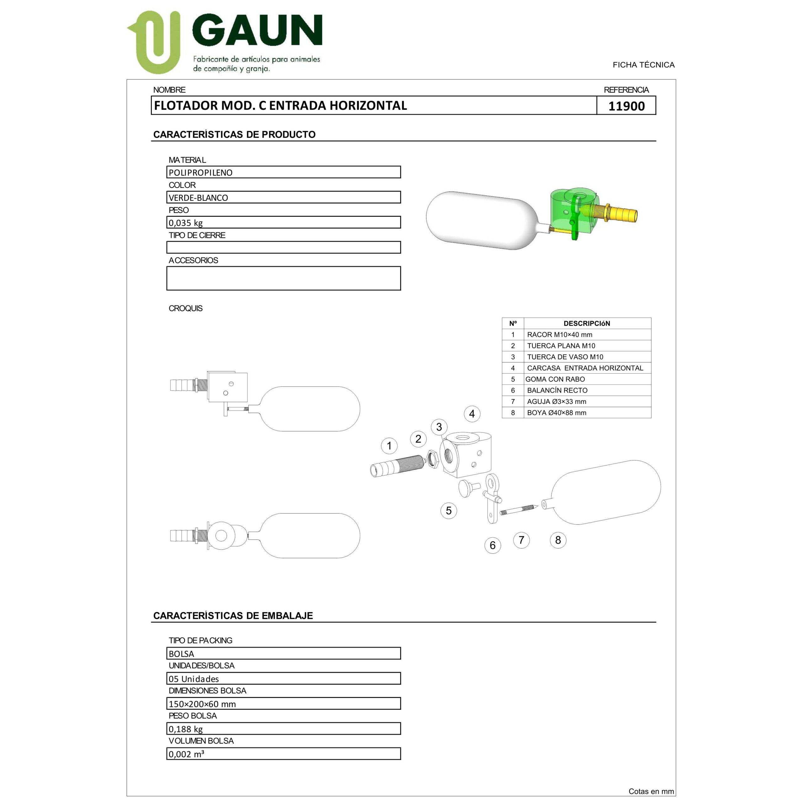 FLOTADOR MODELO C ENTRADA HORIZONTAL - Imagen 2