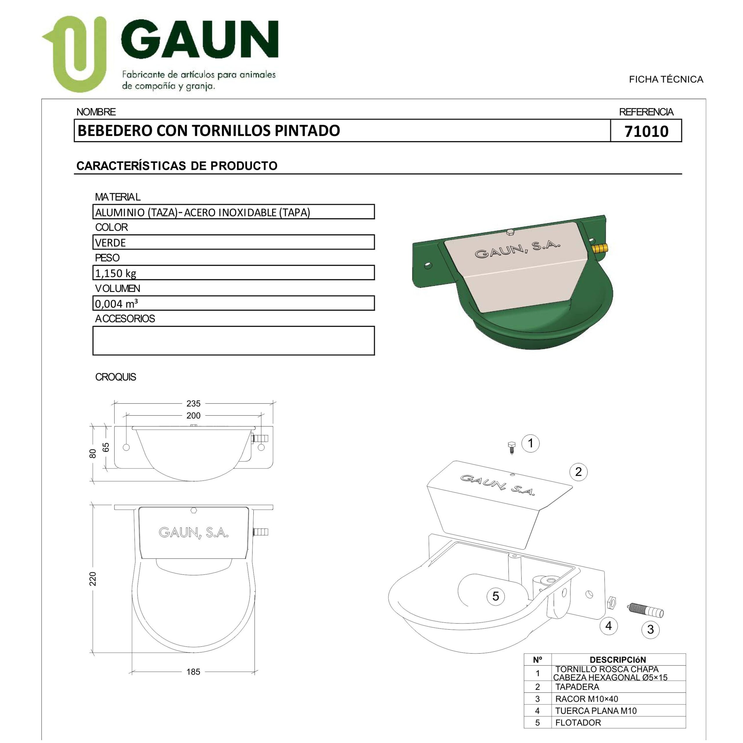BEBEDERO ALUMINIO PINTADO CON TORNILLOS - Imagen 2