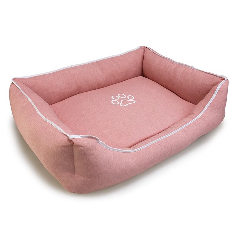 Cama cuadrada rosa con huella y ribete - Imagen 2