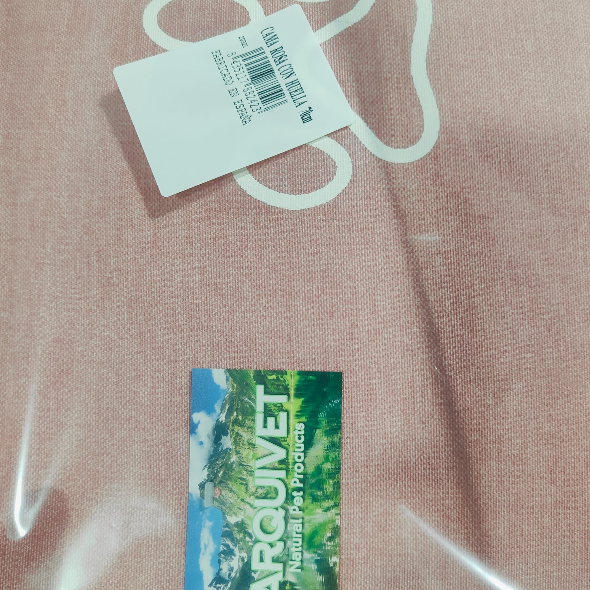 Cama cuadrada rosa con huella y ribete - Imagen 4